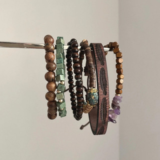 Bộ vòng tay hạt gỗ thạch anh tím Bohemian Thời trang Retro Phụ kiện hợp thời trang dành cho nam và nữ
