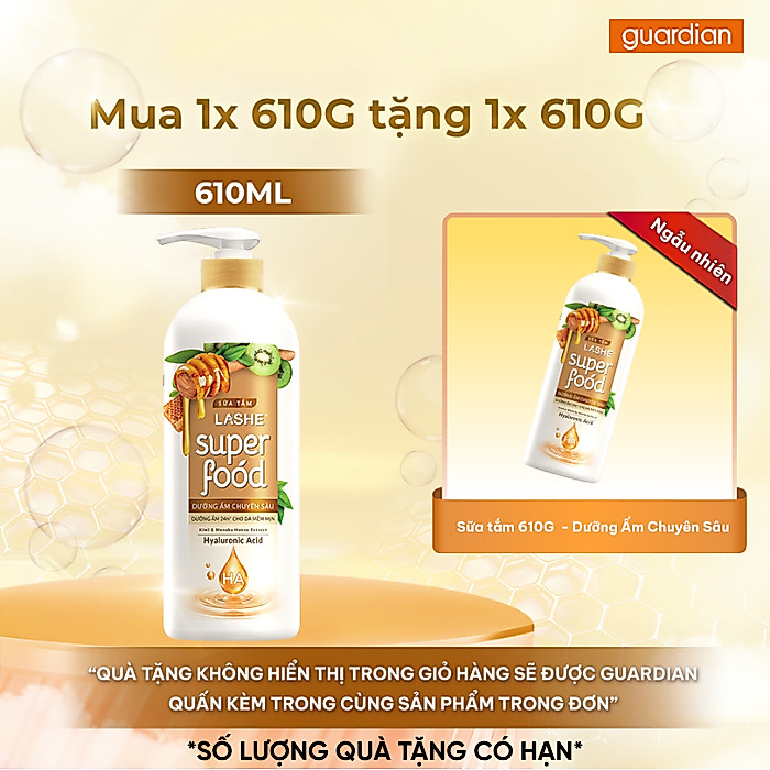 Sữa Tắm Dưỡng Ẩm Chuyên Sâu Lashe SuperFood 610G Tặng Sữa Tắm 610Gr