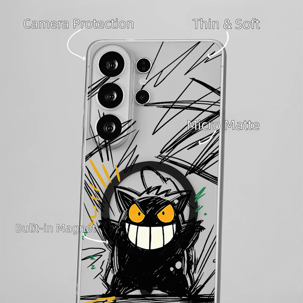 Ốp điện thoại nam châm mỏng "Graffiti Pikachu Gengar" cho Samsung S26 Ultra S25 Ultar S24U S23U A17 A16 / Mềm / Micro Frosted / Chống trầy xước / Chống vân tay / Vỏ Samsung