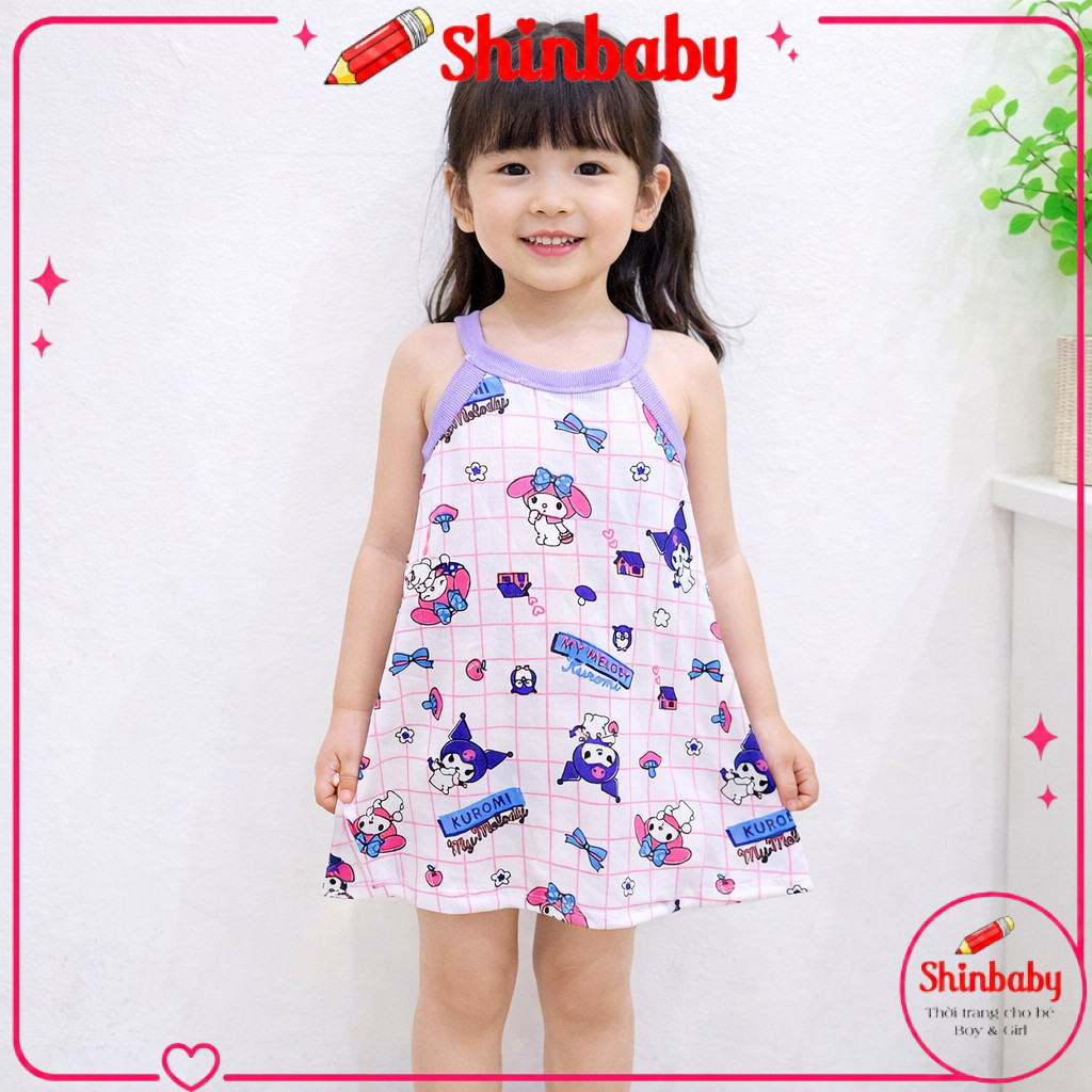 Váy hai dây cổ yếm bé gái chất vải tăm ạnh mềm mát họa tiết siêu dễ thương cho bé mặc hè