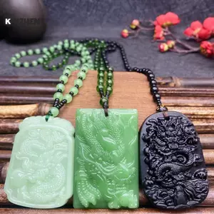 KUZHEN Thời Trang Trung Quốc Phong Cách Dân Tộc Thủy Tinh Tay Khắc Rồng Mặt Dây Chuyền Nelace Nữ Nam Luy Trang Sức Quà Tặng HOT