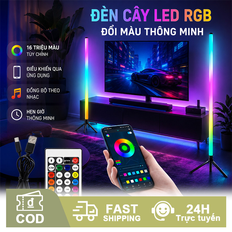 Đèn sàn góc tường tối giản, decor phòng ngủ sang trọng, cắm USB tiện lợi, đèn LED hiện đại