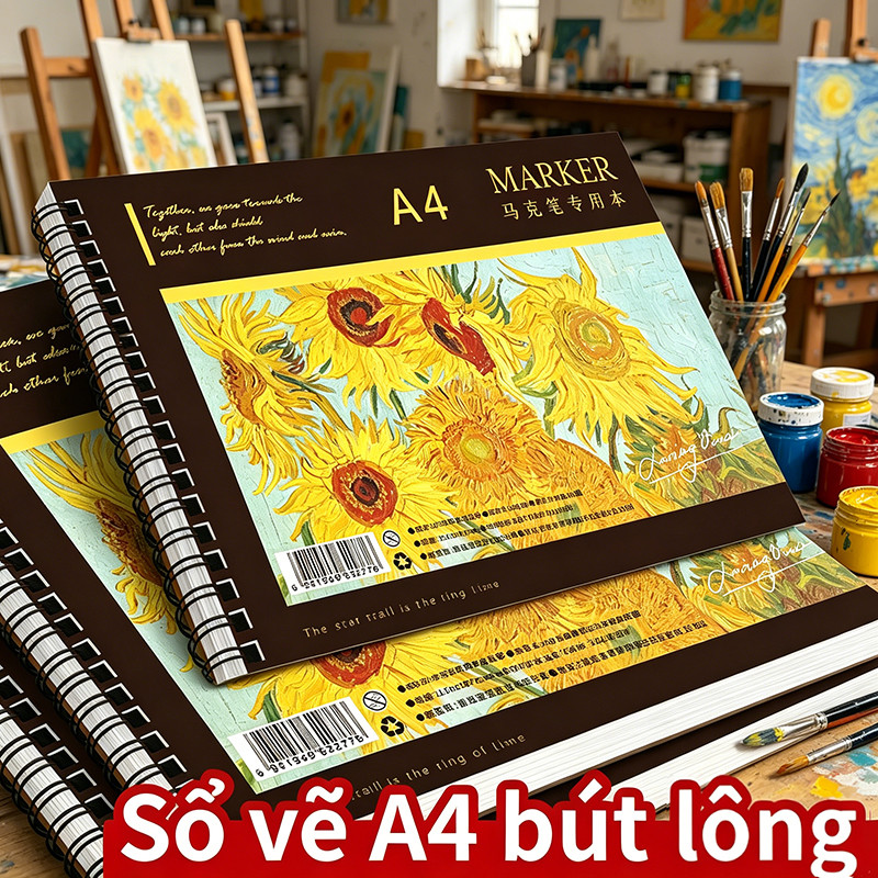 Sổ vẽ phác thảo 60 tờ giấy siêu dày A4 gáy lò xo màu nước sketchbook bìa cứng học sinh mỹ thuật