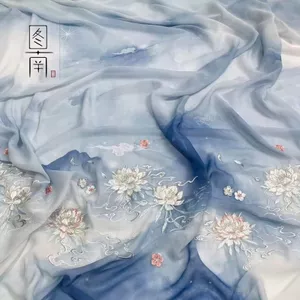 Turnan Phong Cách Cổ Đại Hanfu Organza Tanhua Công Nghiệp Nặng Thêu Vải Mặt Ngựa Xếp Ly Váy Phong Cách Trung Quốc Thiết Kế Vải 6.27