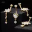PNPIA- Nhẫn Nút Bụng Mạ Vàng Sáng Bóng Cubic Zirconia Tinh Tế Không Gây Dị Ứng Trang Sức Cho Lễ Hội Âm Nhạc