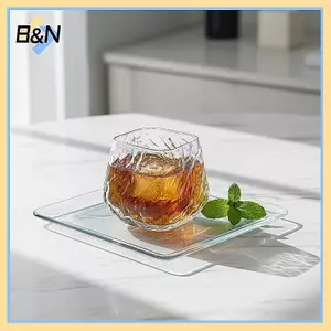 Cốc cà phê kết cấu vỏ cây B & N 350ml Cốc thủy tinh trong suốt thiên vị thủ công cho Barista và Home Cafe.