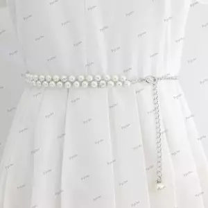 Dây thắt lưng ngọc trai PYCOU, Dây chuyền ngọc trai Boho có thể điều chỉnh, Dây chuyền bụng mỏng thời trang Trang trí váy nữ