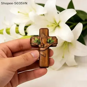 {AKIN} Thánh giá cầu nguyện nhà thơ bằng gỗ thủ công kèm thẻ khuyến khích Thánh giá Mini di động để nâng cao tinh thần {a}