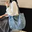 # HB # Denim Canvas Nữ Túi Tote Đeo Vai Đơn Trang Trí Nơ Đáng Yêu Túi Dung Tích Lớn Cho Trường Học Mua Sắm Tạp Hóa.
