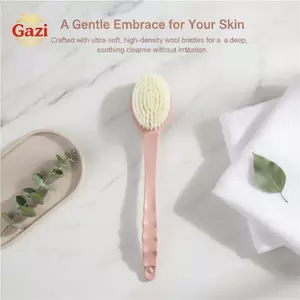 Bàn chải tắm có tay cầm dài Tẩy tế bào chết nhẹ nhàng Lông mềm Ba nút Massage cho mọi loại da tắm [VN]