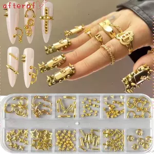 Quyến Rũ Móng Tay AFTEROF, 12 Lưới Đinh Tán Xuyên Hợp Kim, Đinh Tán Kim Loại Tự Dính Vàng Bạc Trang Trí Móng Tay