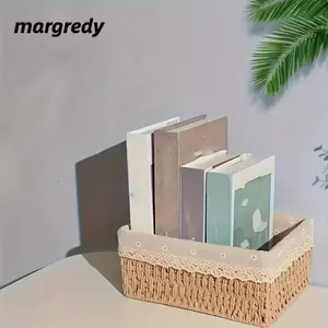 MARGREDY Máy tính để bàn Đồ lặt vặt sắp xếp, Với lớp lót ren có thể tháo rời Hình chữ nhật Giỏ đựng đồ dệt, Giỏ đựng đồ bằng mây thủ công đa chức năng dung tích lớn