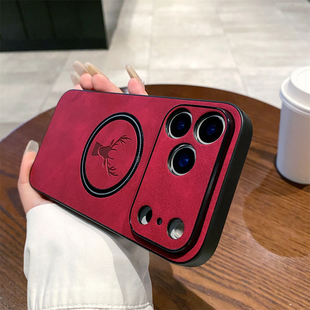 KHÔNG có dấu vân tay Vòng sắt bằng da sang trọng cho iPhone 17 Pro Max iPhone17 Vỏ sạc không dây