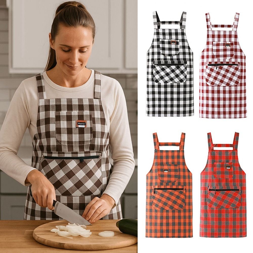 Tạp dề làm việc đầu bếp ESSENCEH, Tạp dề nhà bếp chống bẩn có túi có khóa kéo, Tạp dề nấu ăn in vải Cotton thời trang Vệ sinh gia đình