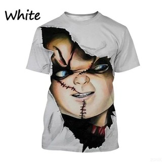 Áo thun in hình Chucky 3D mùa hè Phong cách đường phố vui nhộn Áo ngắn tay nam và nữ Thiết kế kinh dị Áo thun ngắn tay