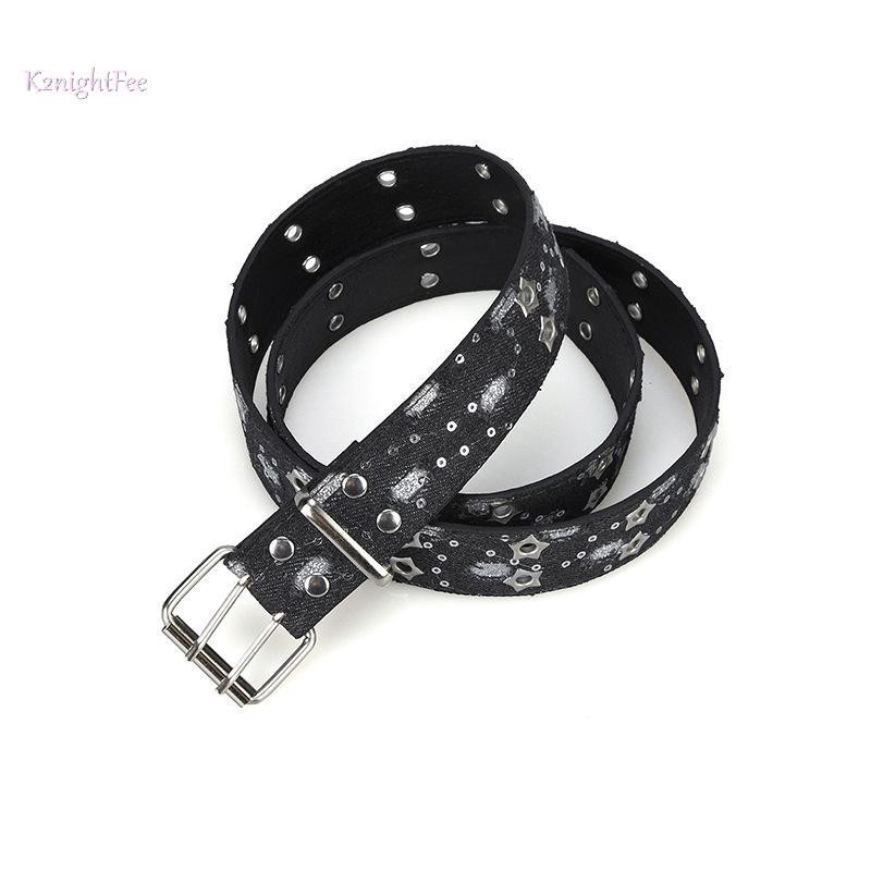 Thắt lưng thời trang mớipunk và denim xanh, sang trọng với khóa ngôi sao rỗng pin, phù hợp nam nữ