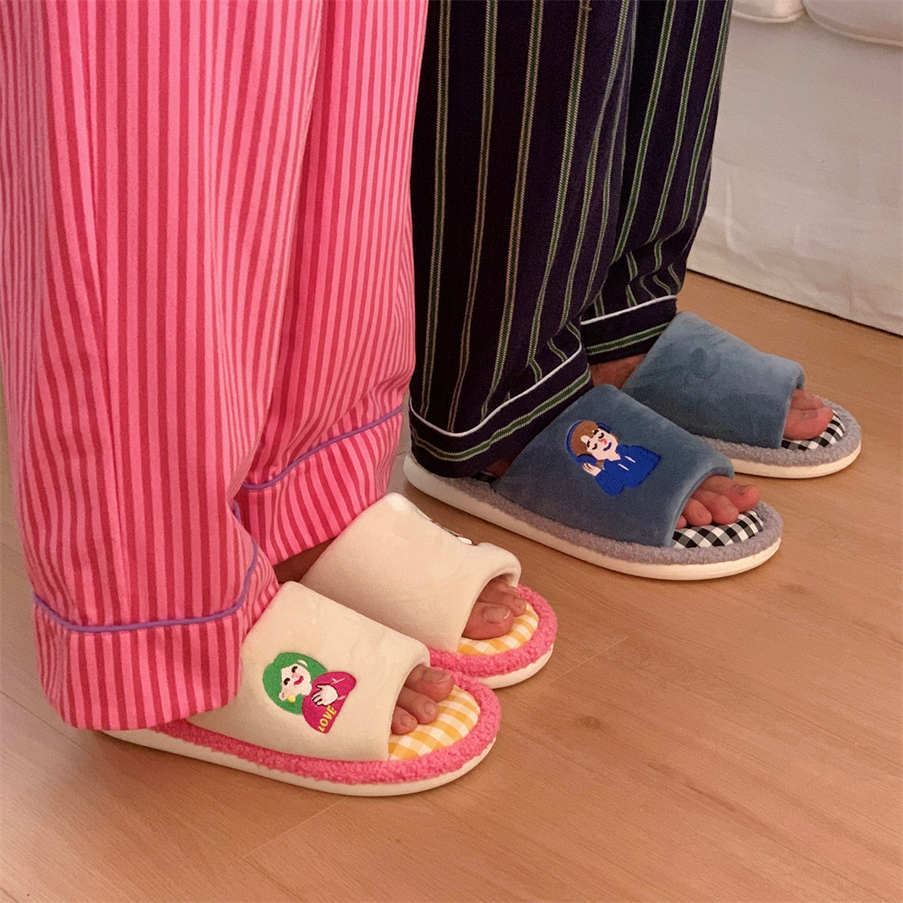 XIXITIAO Dép Cotton Đế Mềm Hoạt Hình Nam Nữ Thu Đông Cặp Đôi Giải Trí Nhà Phòng Ngủ