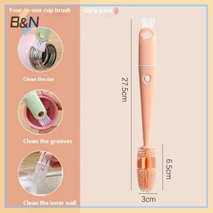 Bàn chải cốc cầm tay dài B & N 4 trong 1 Bàn chải làm sạch cốc đa chức năng Bàn chải làm sạch bằng silicon 360 độ.
