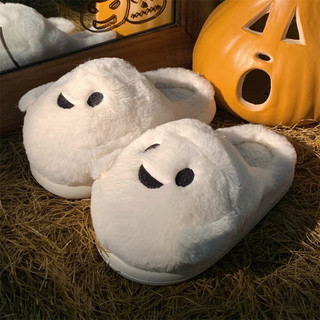 XIXITIAO Dép bông mùa đông dễ thương cho nam nữ, cặp đôi Halloween ấm áp, lông mềm mại
