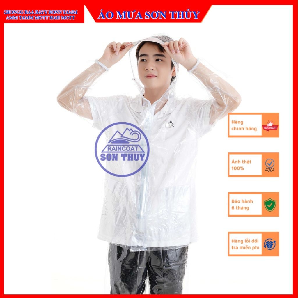 Bộ áo mưa trong suốt Sơn Thủy K25, bộ quần áo mưa nhựa dẻo PVC trong suốt siêu thời trang
