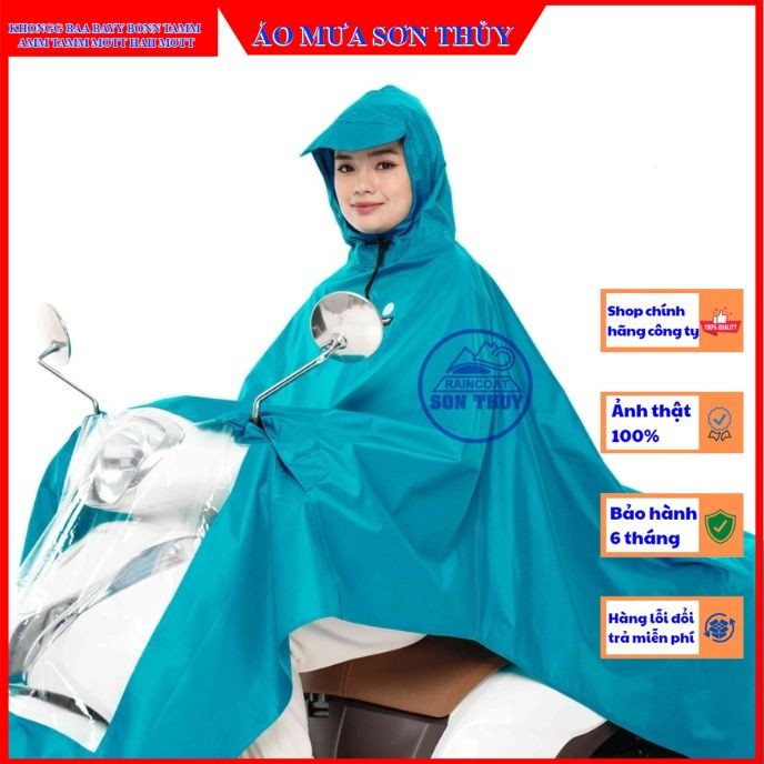 Áo mưa choàng K22- 1 MŨ Sơn Thủy - áo mưa vải dù siêu cao cấp, trượt nước cực tốt K22 aomuasonthuyn