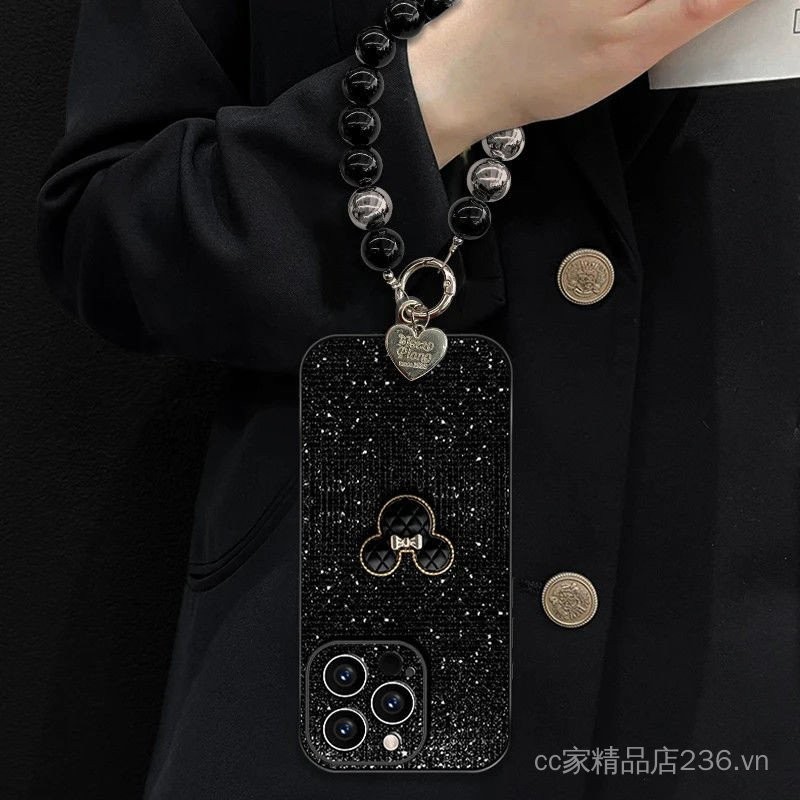Mickey đen Thích hợp cho iPhone16 17 15 14 13 12 11 Ốp điện thoại kim cương lấp lánh
