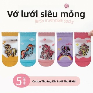 Vớ lưới cotton cho bé gái 5 đôi - Tất hoạt hình Little Pony siêu mỏng thoáng khí mùa hè