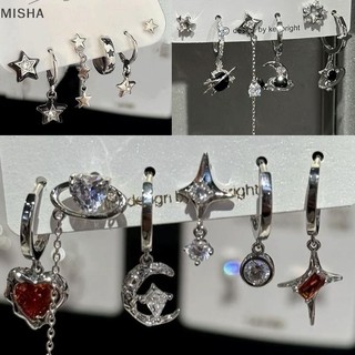 Misa 6 CÁI BỘ Goth Punk Vintage Thẩm Mỹ Pha Lê Trái Tim Mặt Trăng Chữ Thập Ngôi Sao Mặt Dây Chuyền Bông Tai Dành Cho Nam Nữ Grunge Y2K Phụ Kiện Trang Sức