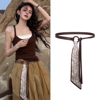 Thắt lưng ruy băng lụa nữ NECKLACEMASK, Thắt lưng cổ điển bằng da PU, Thắt lưng thường ngày Punk Retro
