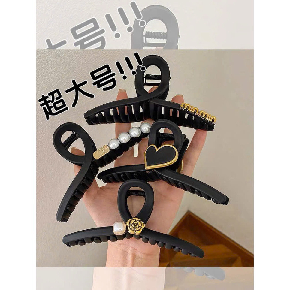 Set 4 Kẹp Tóc Cá Mập Nhung Màu Đen Kích Thước Lớn Phong Cách Hàn Quốc Thời Trang 🌸🌸🌸