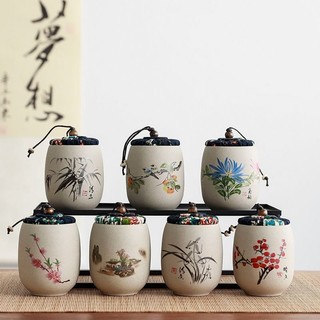 Hũ Đựng Trà Bằng Sứ Cỡ Bé Họa Tiết Đẹp Mắt