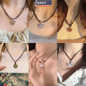 Onetimingcool Phong Cách Trung Hoa Thời Trang Retro Dây Vòng Cổ Hoa Mặt Trăng Khóa An Toàn Mặt Dây Chuyền Vòng Cổ Nữ Vintage Trang Sức VN