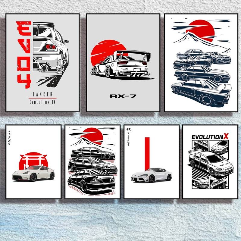 JD Xe Ô Tô Tranh Canvas Vintage Nhật Bản Thể Thao Ô Tô Nghệ Thuật Nhà Trang Trí Tường Canvas Poster