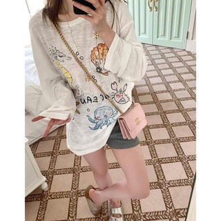 Áo thun dài tay form rộng chất thun giấy in hình cá ngựa thiết kế thoải mái dành cho nữ cực xinh