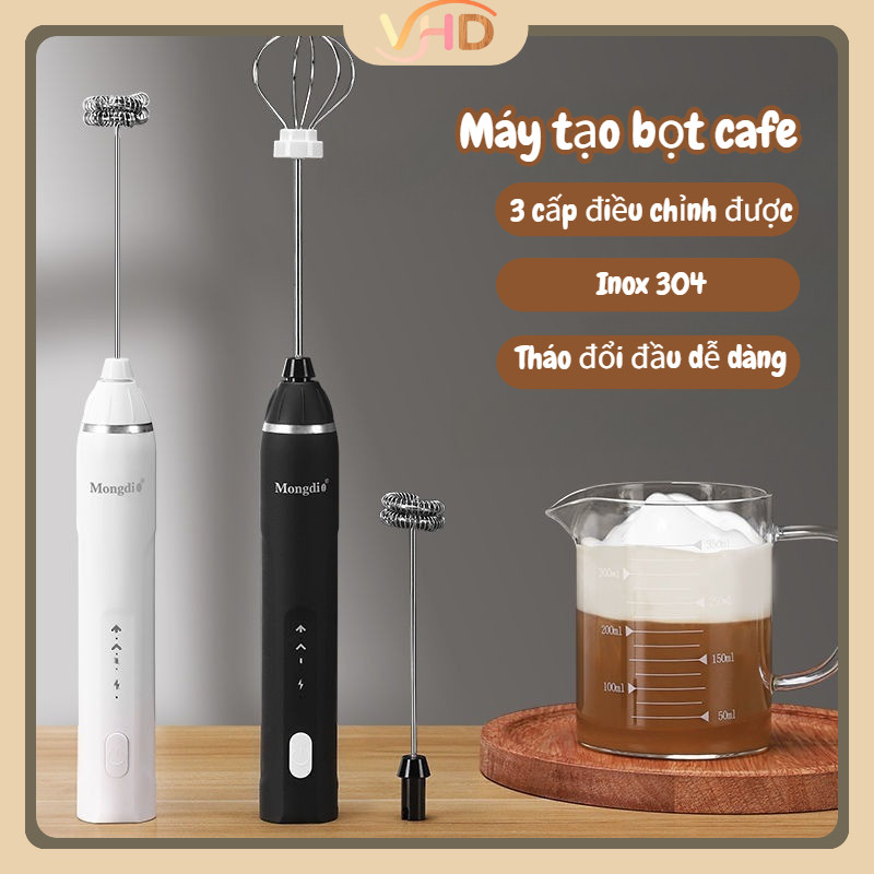 Máy tạo bọt sữa cà phê và máy đánh trứng Chất liệu inox 304 3 cấp điều chỉnh Kiểu sạc qua cổng USB