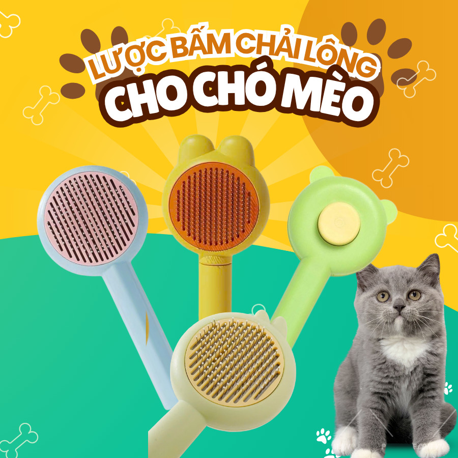 Lược chải lông mèo hình TAI MÈO có nút bấm
