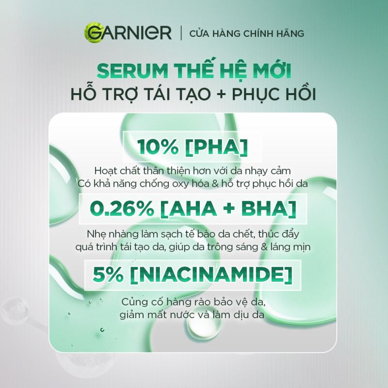 Bộ 2 Serum thế hệ mới 15% [PHA,AHA BHA ,NIACINAMIDE] giúp da trông sáng, láng, khỏe hơn-Garnier Tri-acid serum 20ml x 2