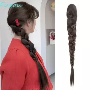 FUJIOU Bím Tóc Đuôi Cá Phần Mở Rộng Đuôi Ngựa, Bím Tóc Dài 18 Inch Handmade Đuôi Ngựa, Kẹp Móng Vuốt Ngọt Ngào Lông Tơ Xoắn Bím Tóc Thêm Khối Lượng Tóc