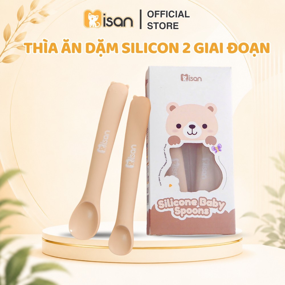 Thìa ăn dặm silicon cho bé MISAN uốn cong đa chiều 2 giai đoạn, muỗng tập ăn dặm chịu nhiệt cho bé từ 4 tháng