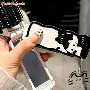 FAVORITEGOODS Lược Massage Da Đầu, Lược Có Thể Gập Lại 2 Trong 1 Mèo Hoạt Hình Chống Tĩnh Điện, Di Động Có Gương Lược Tạo Kiểu Đệm Không Khí Nhỏ Tất Cả Các Loại Tóc