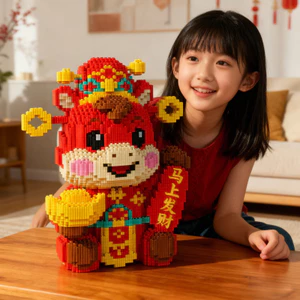 2026 Ngựa Khối Xây Dựng Giáo Dục Lắp Ráp Đồ Chơi 3d Ba Chiều Mô Hình Tự Làm Handmade Fortune Horse