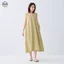 Phong cách Nhật Bản Muji / Đầm cổ chữ V không tay bằng vải lanh Cotton / Váy dài thẳng dáng rộng mát mẻ / Váy màu trơn đơn giản