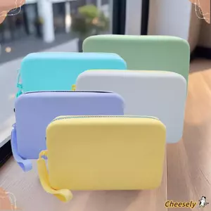 Túi du lịch CHEESELY, Ví đựng tiền xu chống nước màu trơn, Túi đựng văn phòng phẩm bằng silicon có dây kéo dành cho nữ