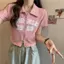 Áo thun ngắn tay cổ polo màu xám kiểu Mỹ Retro Chữ Dây kéo Cardigan Hot Girl Short Top Hợp thời trang