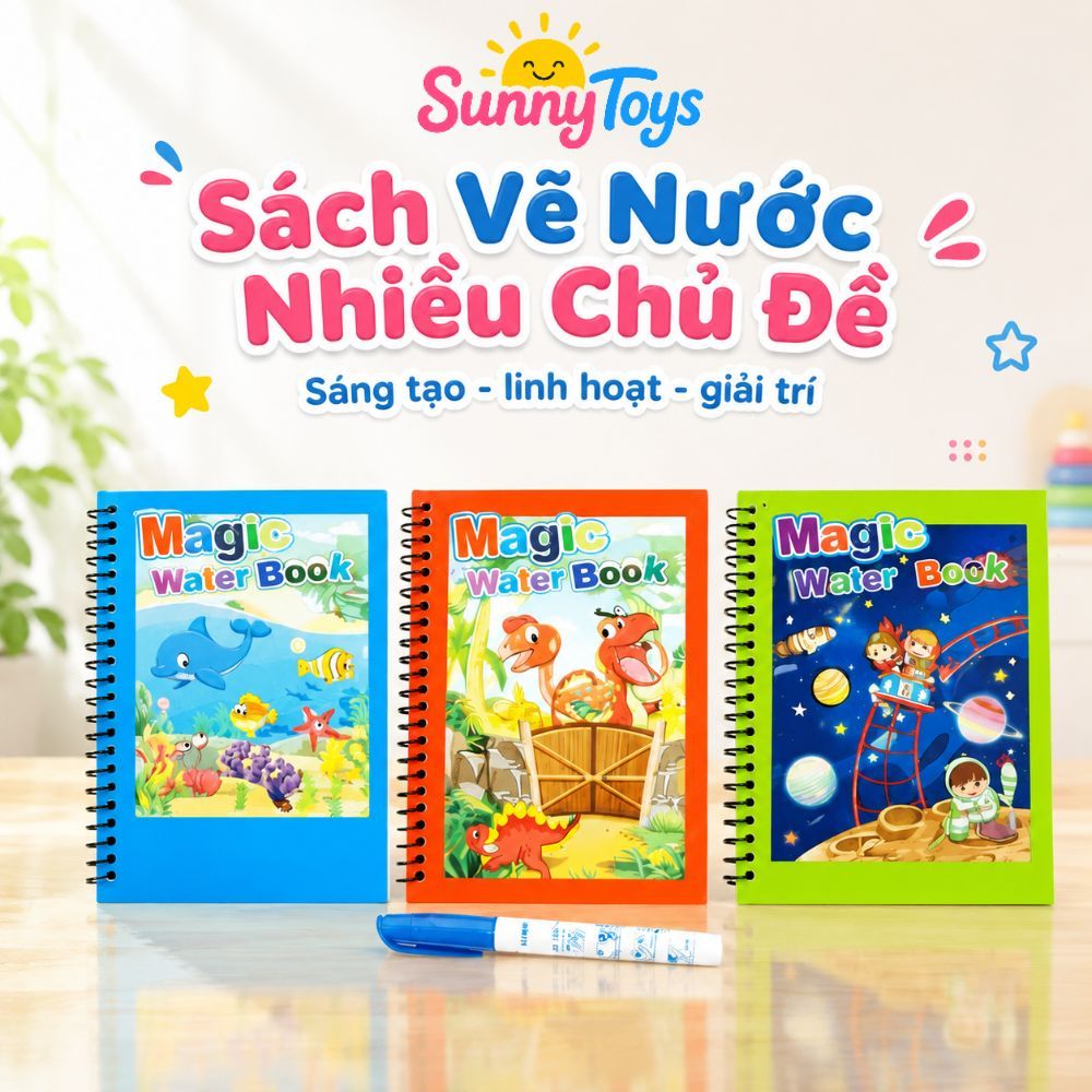 Sách Ma Thuật Tô Màu Nước Kèm Bút SunnyToys - Bé Chấm Nước Vẽ Tranh Đa Chủ Đề Vui Nhộn