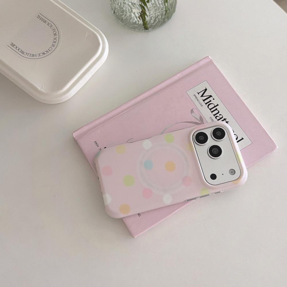 Vỏ cứng Tương thích với iPhone 13 14 14Pro 14ProMax 15 15Pro 15ProMax 16 16Pro 16ProMax 17 17Pro 17ProMax Ốp nam châm họa tiết chấm bi đầy màu sắc