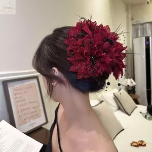 AWNGD Nắm Kẹp, Móng Vuốt Tóc Nhựa Hoa Mẫu Đơn, Thanh Lịch Tua Rua Tua Rua Hoa Hairgrips Cô Gái