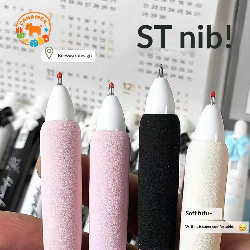 CANAMEK 4 Và Nơ Trắng Bấm Bút Tay Cầm Mềm Giá Trị Siêu Cao 0.5 Mm Bàn Chải Câu Hỏi Qui Sấy Báo Chí Hoạt Hình Trung Tính Bút CSF