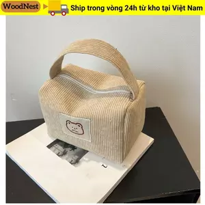 Túi xách WOODNEST, Túi đựng mỹ phẩm vải nhung mềm, Ví sức chứa lớn dành cho nữ