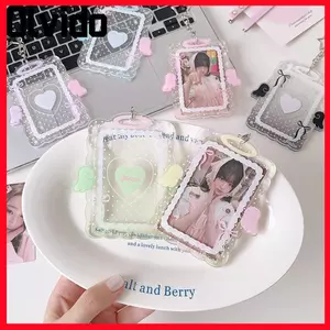 Móc khóa giữ Photocard OLVIDO Kpop, Hộp đựng thẻ trái tim tình yêu đôi cánh Acrylic, Phim hoạt hình di động 3 Inch trong suốt Tấm bảo vệ màn hình thẻ thần tượng cho nữ sinh viên
